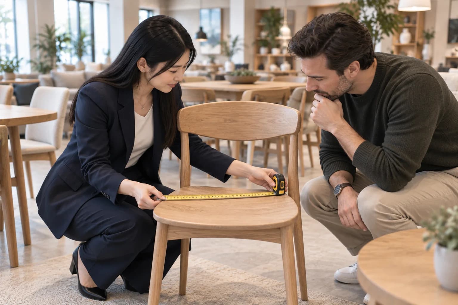 Illustration of checking a chair dimension