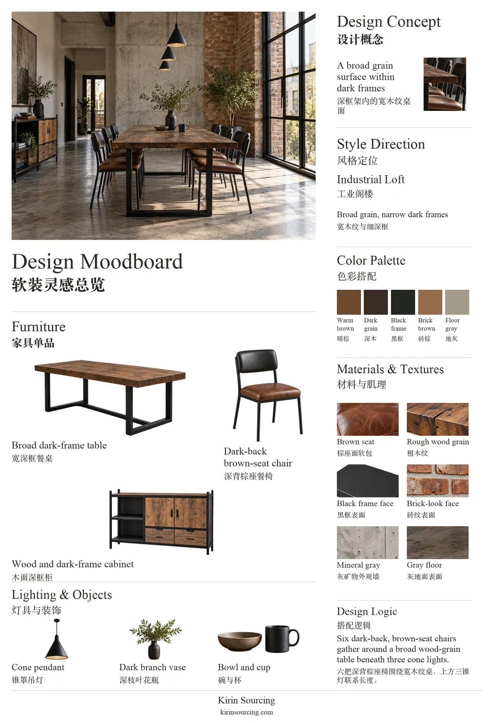 工业风餐厅：家具、纹理与色彩灵感总览。