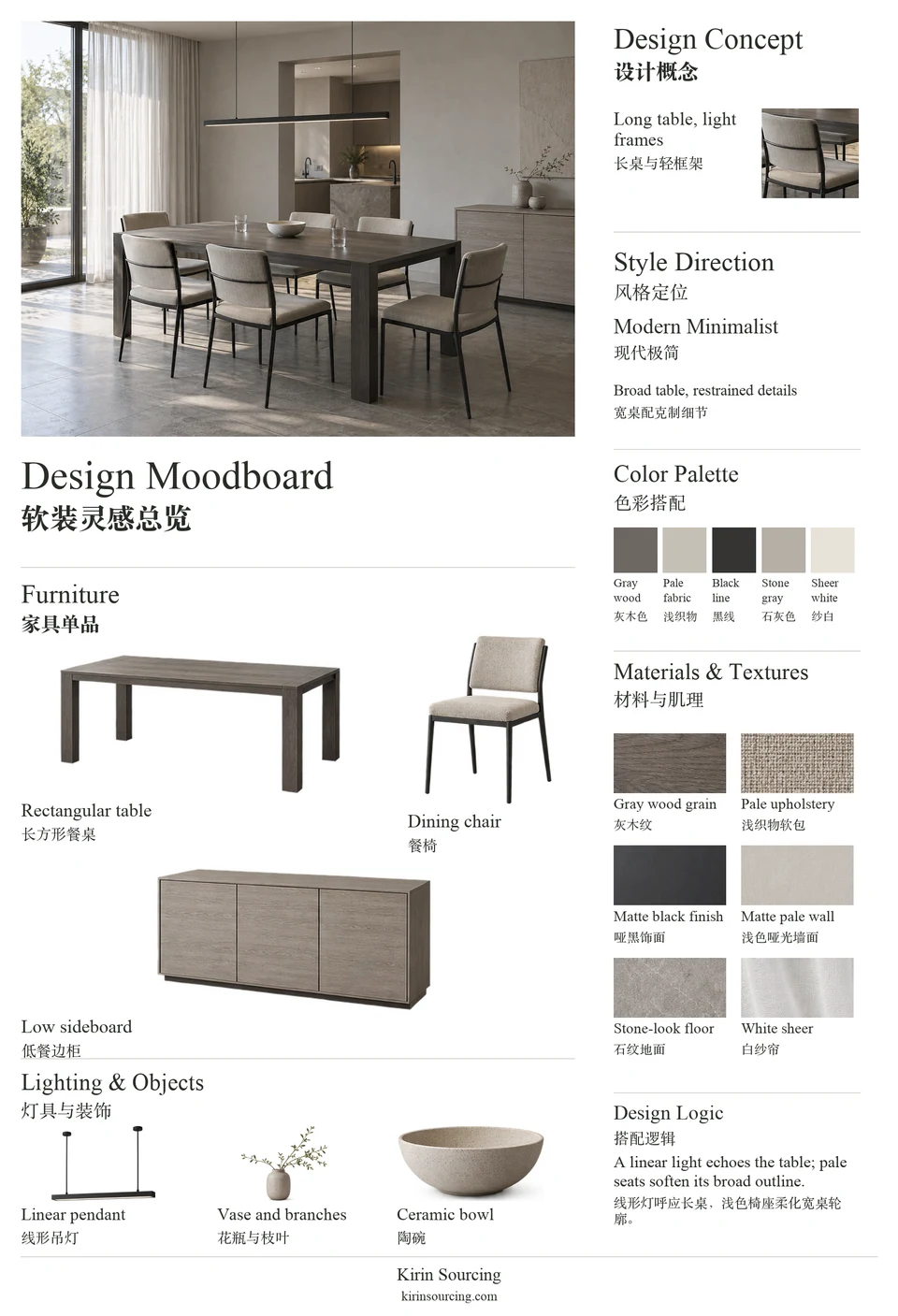 现代极简餐厅：家具、纹理与色彩灵感总览。