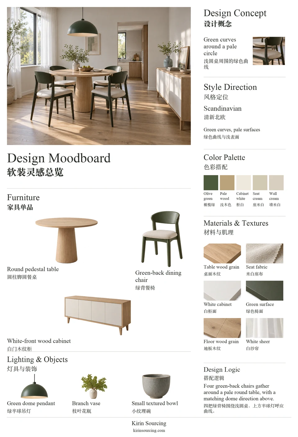 New Nordic Dining Room: furniture, texture and color moodboard.